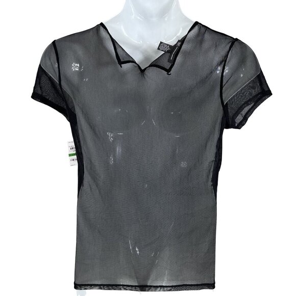 Inc NWT Womens L Sheer Mesh Top Black Floral Embroidered Y2K Witchy Whimsigoth - Picture 3 of 15